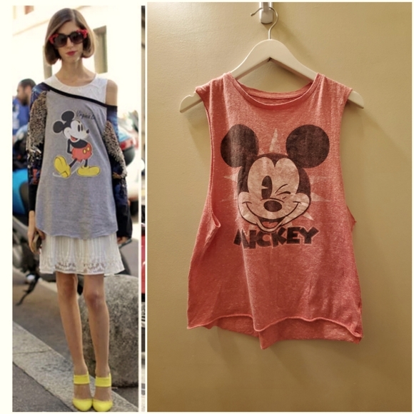 Vintage Disney Micky Mouse tank top salmon colour wide arm, SM